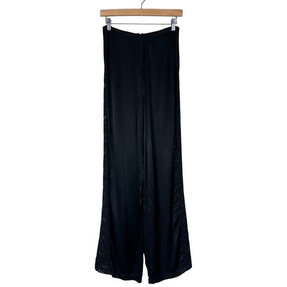 Forever 21 Wide Leg Pants Womens S Black Satin Lace Minimalist Boho Whimsigoth - Picture 3 of 10